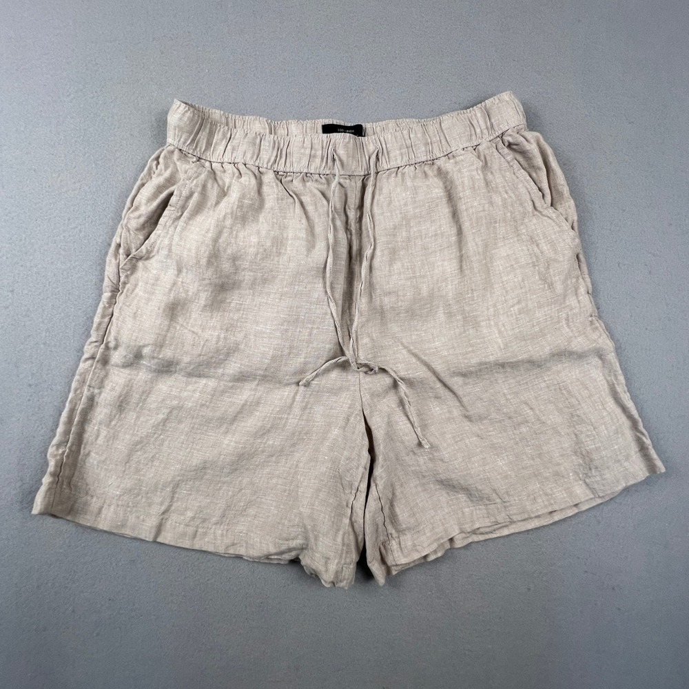 Tahari Shorts Womens M 100% Linen Elastic Waist Drawstring Casual‎ Summer Boho